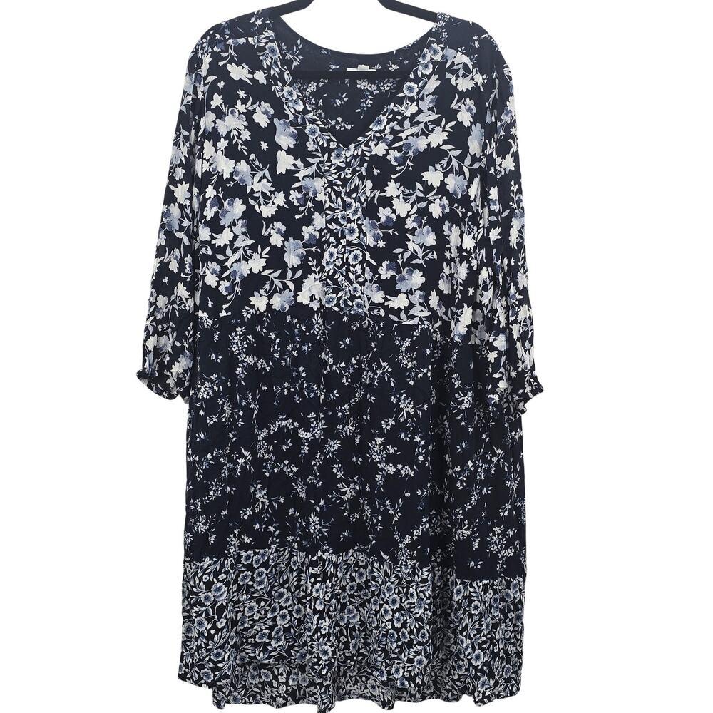 J Jill Dress Womens 2X Floral Blue